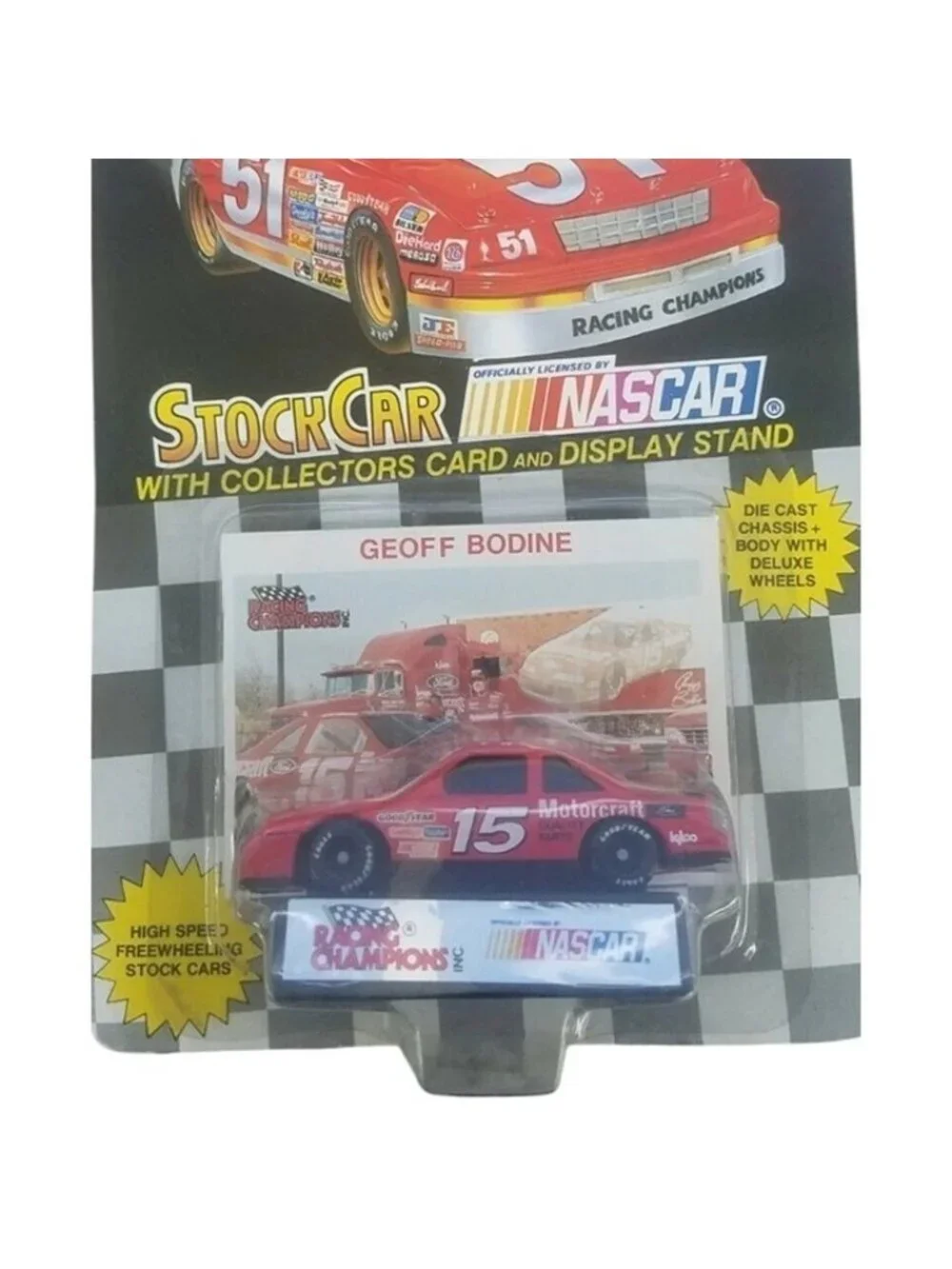 Die Cast Racing Champions Geoff Bodine 15 NASCAR Stock Car Collectible Card 1992